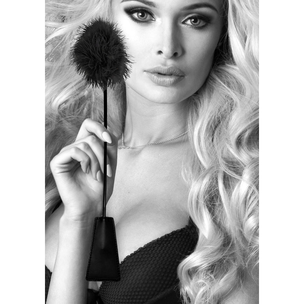 Ouch! Black & White Dual-Ended Feathered Crop – Black