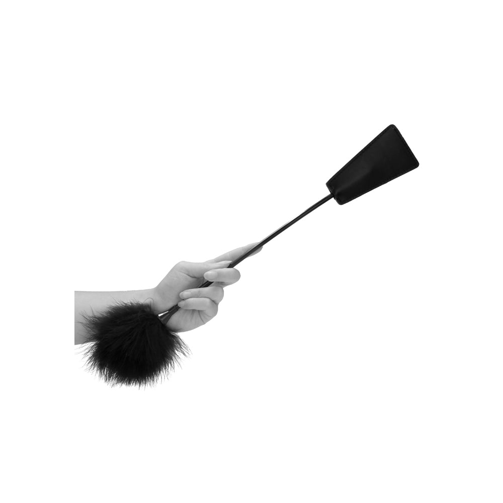 Ouch! Black & White Dual-Ended Feathered Crop – Black