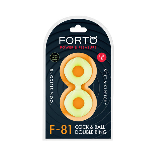 Forto F-81 Cock & Ball Double Ring - Small - Glow in Green