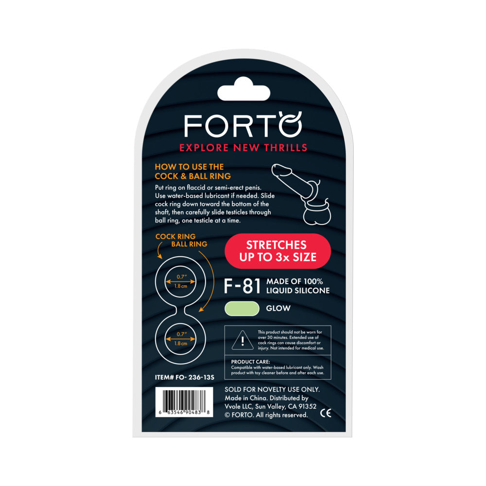 Forto F-81 Cock & Ball Double Ring - Small - Glow in Green