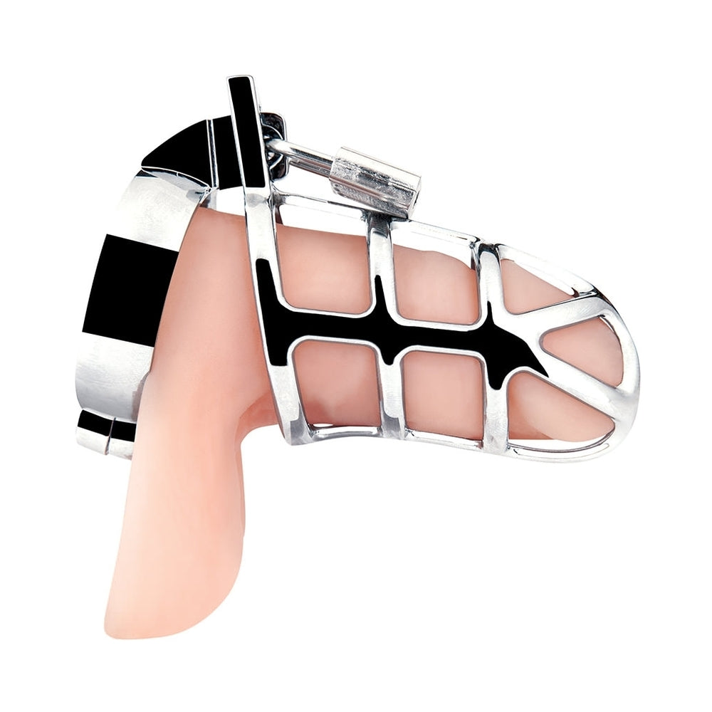 Blue Line Enslave Cock Cage – Silver Ergonomic Design with Padlock
