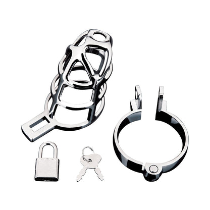Blue Line Enslave Cock Cage – Silver Ergonomic Design with Padlock