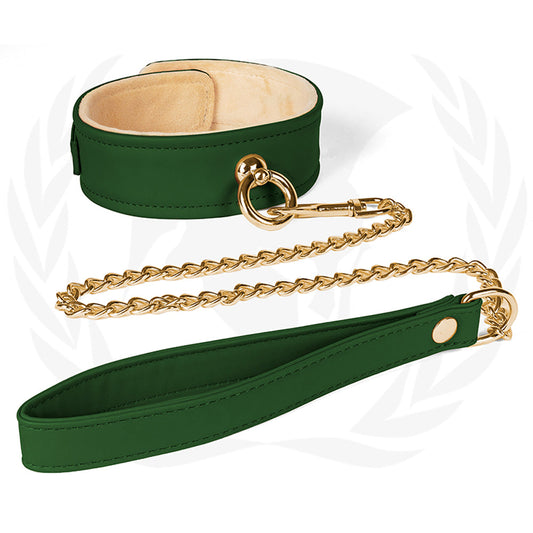 Spartacus Plush Lined PU Collar Chain Leash – Green