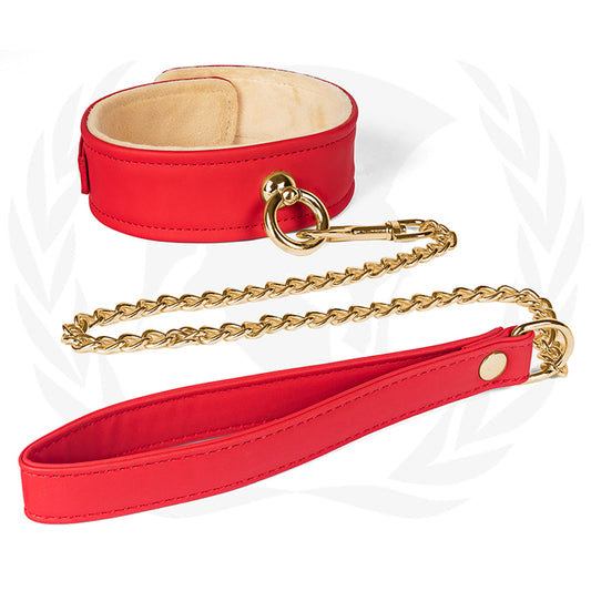 Spartacus Plush Lined PU Red Collar and Chain Leash - 2.5ft