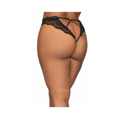 Dreamgirl Lace Tanga Open-Crotch Panty with Elastic Open Back Detail - Black - 3X