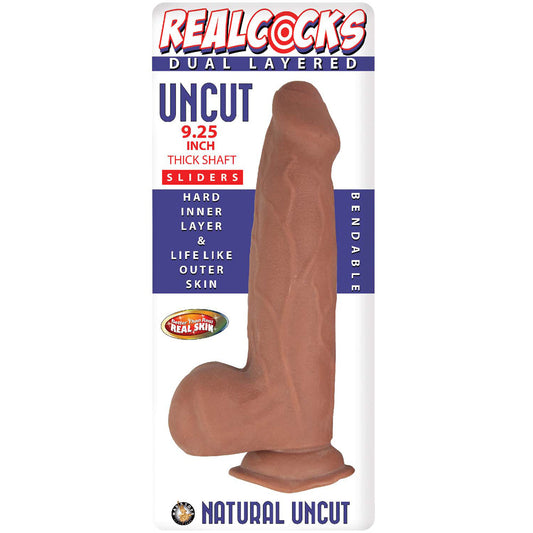 RealCocks Dual Layered Uncut Slider Thick Shaft 9.25 in. Brown