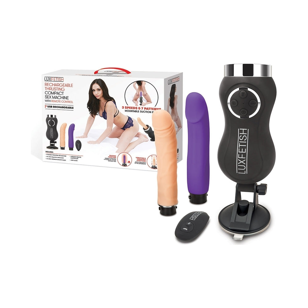 Lux Fetish Rechargeable Thrusting Compact Sex Machine with Remote Control - Assorted Colors