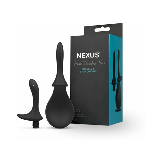 Nexus Anal Douche Set Silicone Black – Intimate Cleansing Kit with Two Tips