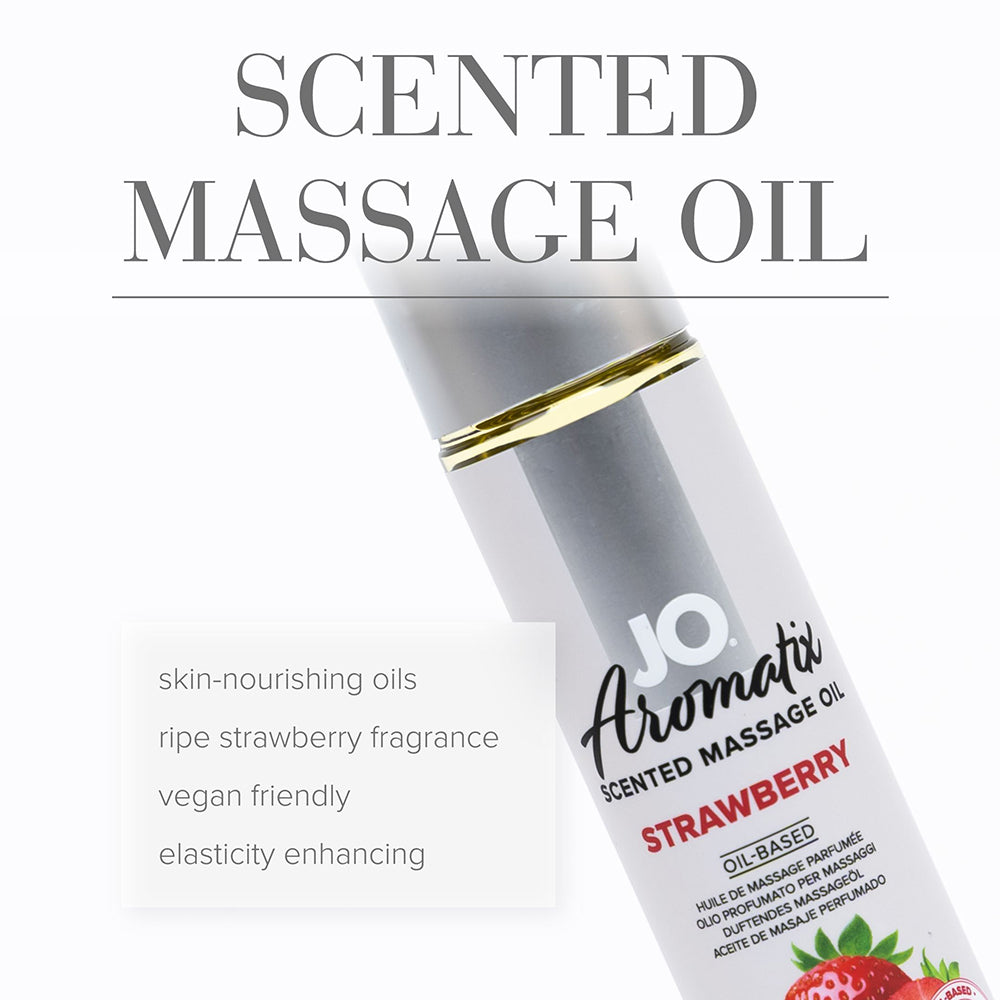 JO Aromatix Strawberry Scented Massage Oil 4 oz – Skin Nourishing, Vegan Friendly
