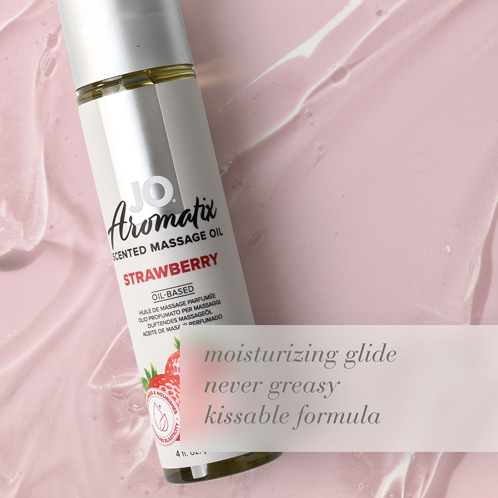 JO Aromatix Strawberry Scented Massage Oil 4 oz – Skin Nourishing, Vegan Friendly
