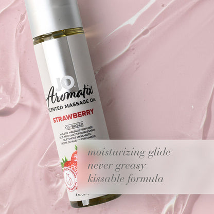 JO Aromatix Strawberry Scented Massage Oil 4 oz – Skin Nourishing, Vegan Friendly