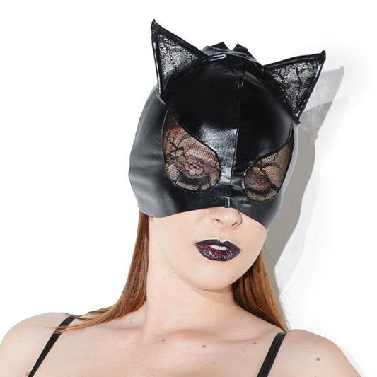 Coquette Cat Mask with Lace Eyes and Ears - Black O/S