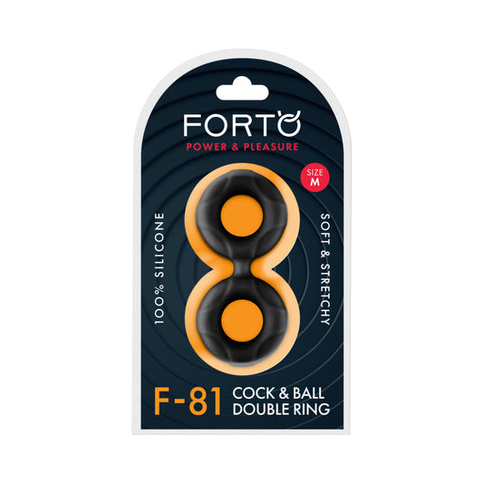 Forto F-81 Liquid Silicone Cock & Ball Double Ring – Medium – Black