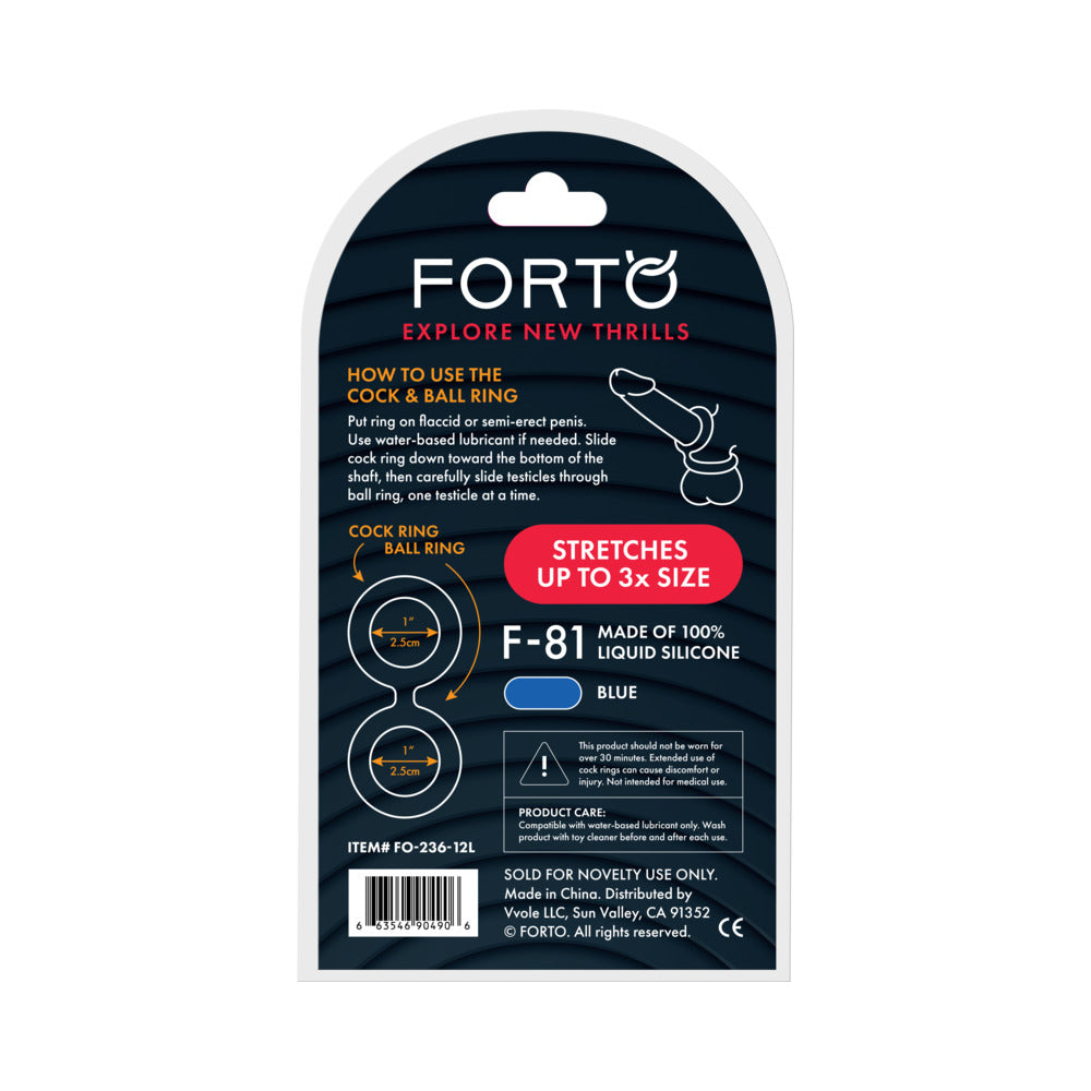 Forto F-81 Liquid Silicone Cock & Ball Double Ring - Large - Blue