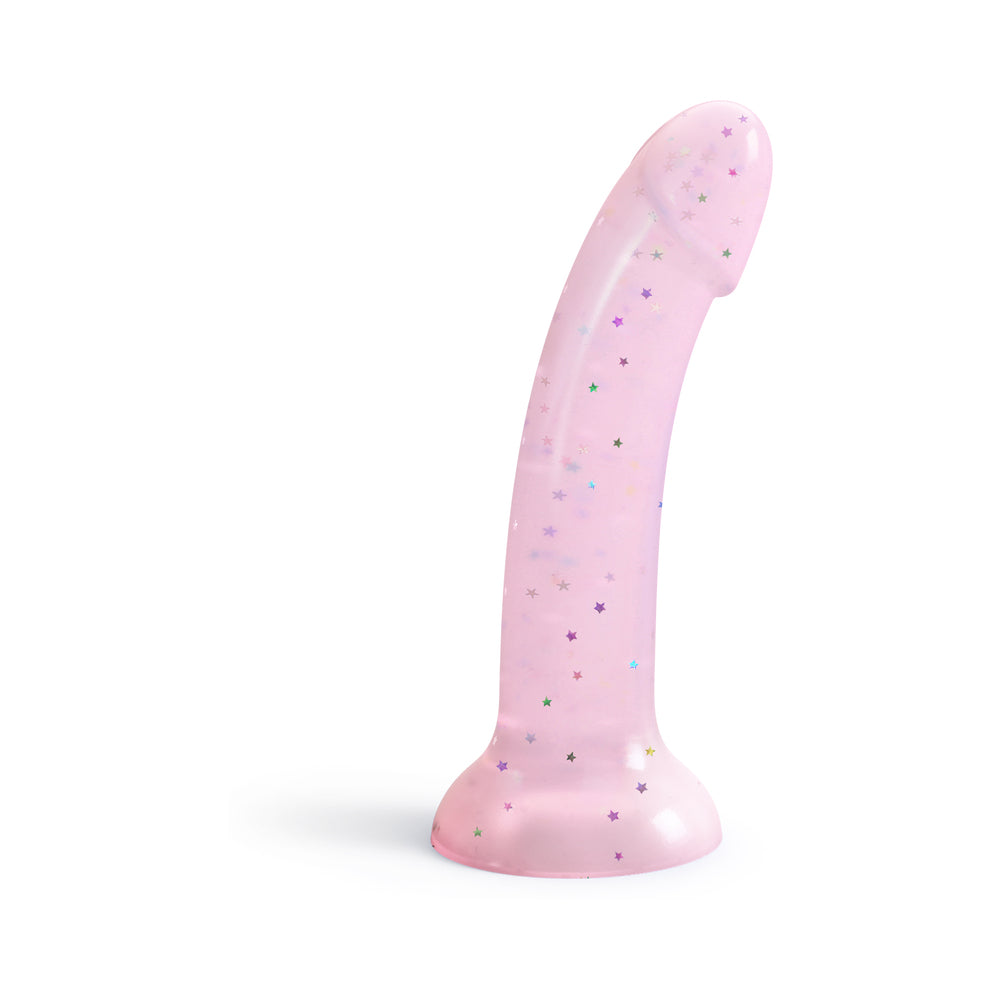 Love to Love Dildolls Starlight 6 in. Silicone Dildo with Multicolor Star Glitter - Light Pink