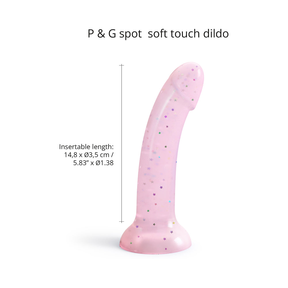 Love to Love Dildolls Starlight 6 in. Silicone Dildo with Multicolor Star Glitter - Light Pink