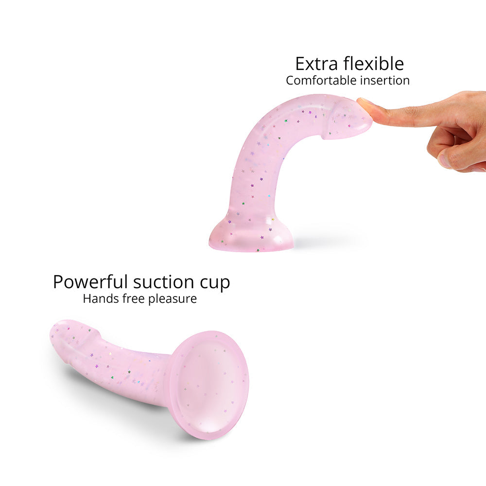 Love to Love Dildolls Starlight 6 in. Silicone Dildo with Multicolor Star Glitter - Light Pink