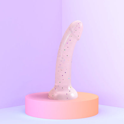 Love to Love Dildolls Starlight 6 in. Silicone Dildo with Multicolor Star Glitter - Light Pink