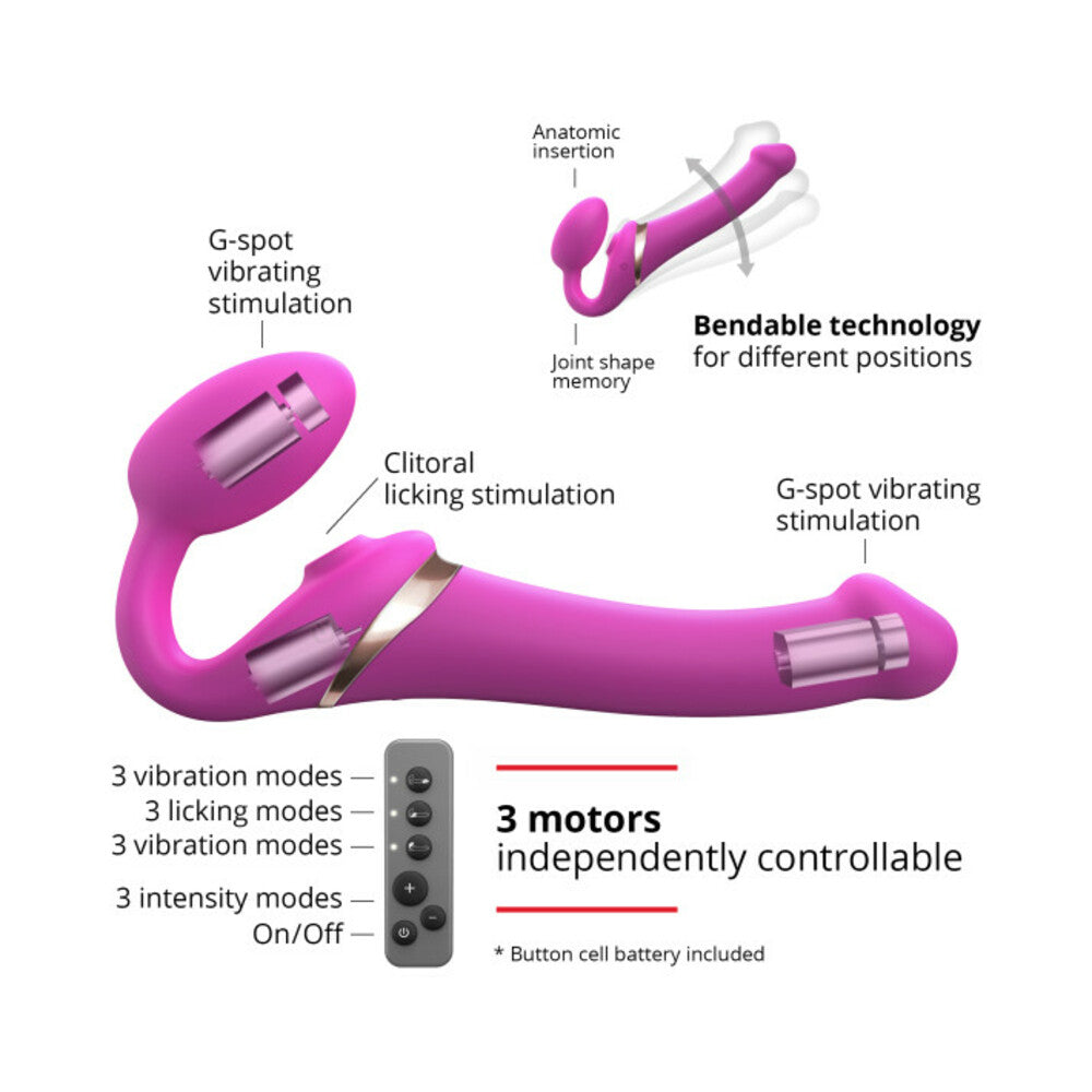 Lovely Planet Multi Orgasm Bendable Strapless Strap-On - Fuchsia - Large