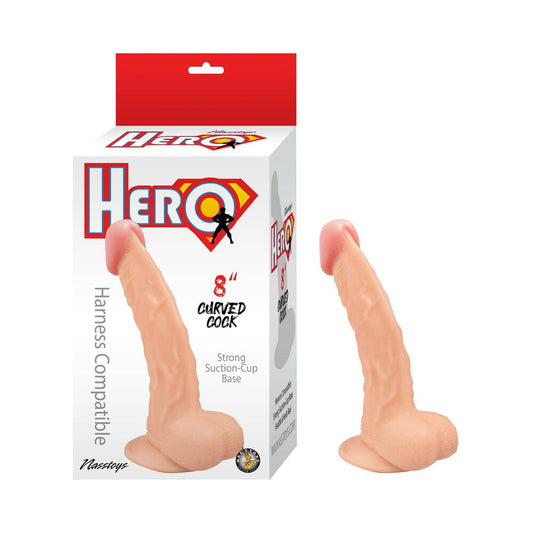 Hero Curved Cock 8 in. Beige - Realistic Design with Strong Suction Cup Base