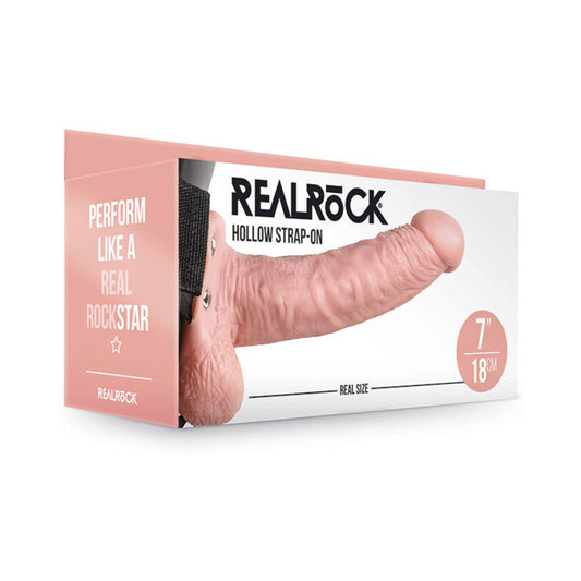 RealRock 7 in. Hollow Strap-On with Balls – Beige