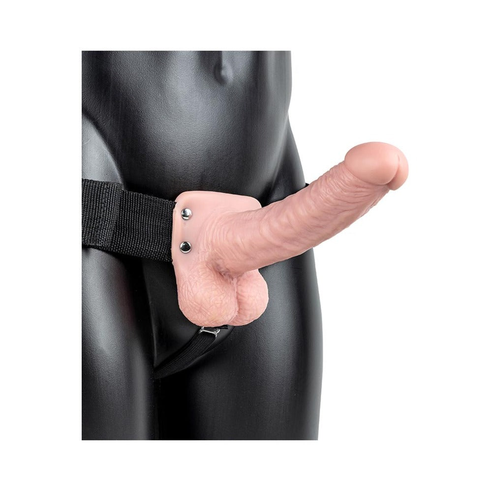 RealRock 7 in. Hollow Strap-On with Balls – Beige