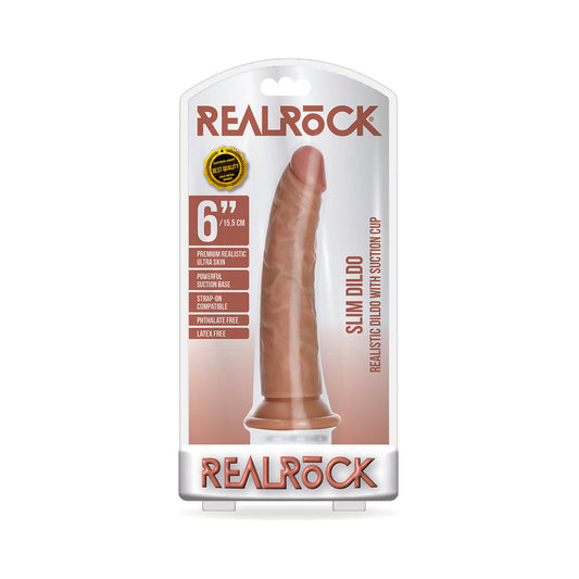 RealRock 6 in. Slim Dildo with Suction Cup - Tan