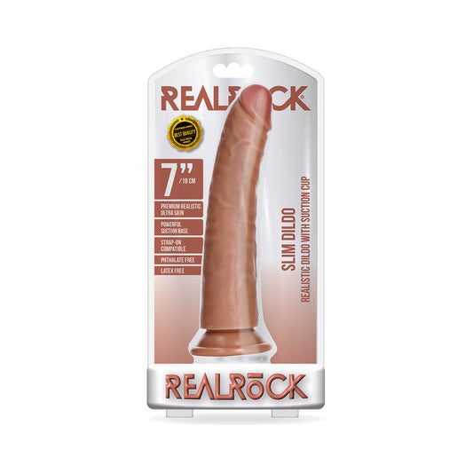 RealRock 7 in. Slim Dildo with Suction Cup – Tan