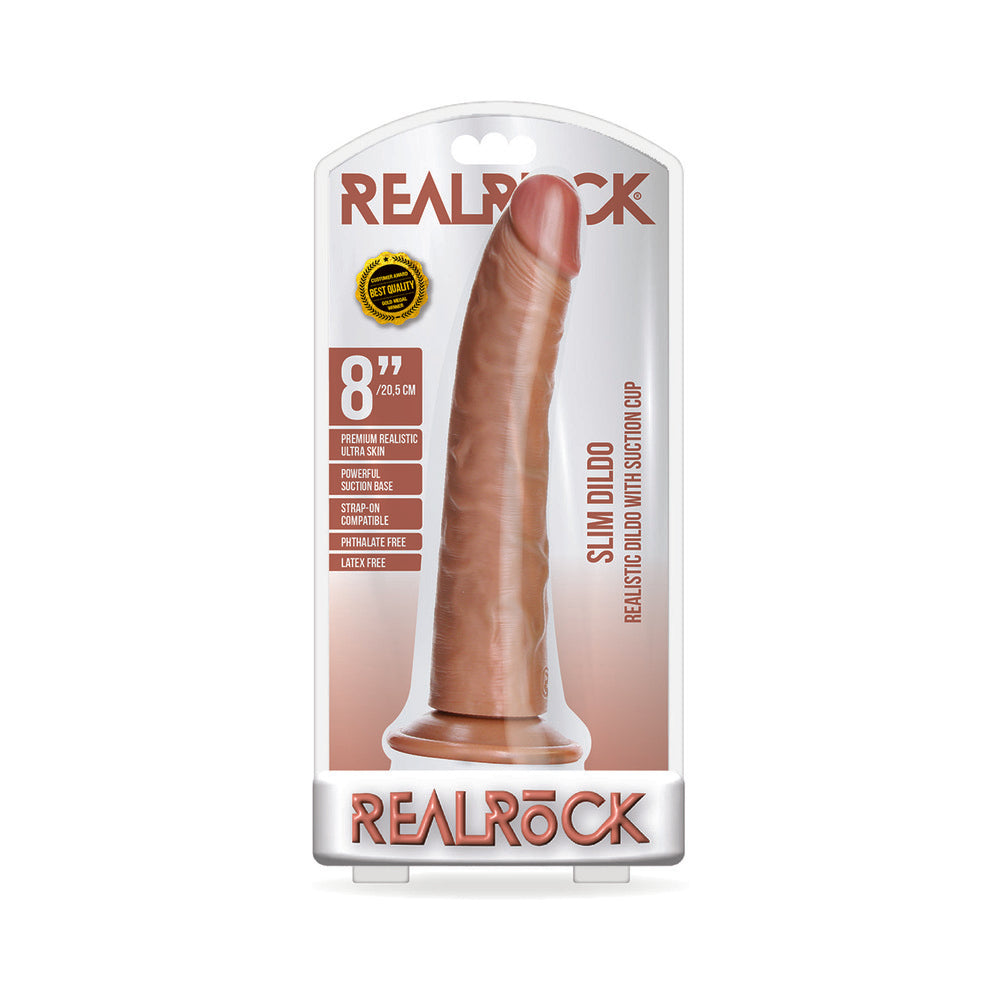 RealRock Realistic 8 in. Slim Dildo with Suction Cup - Tan