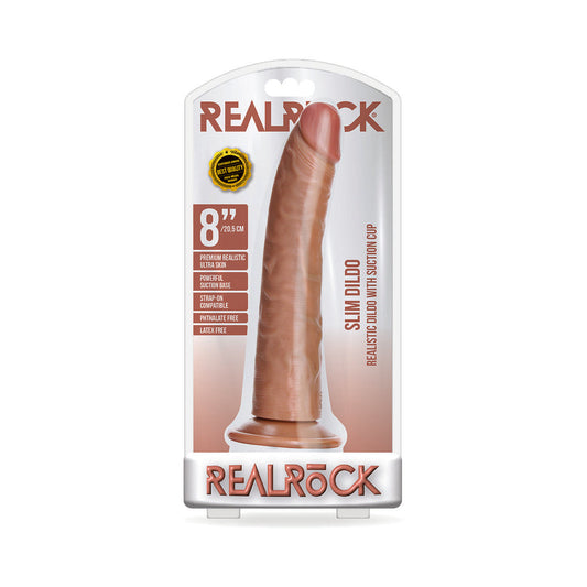 RealRock Realistic 8 in. Slim Dildo with Suction Cup - Tan