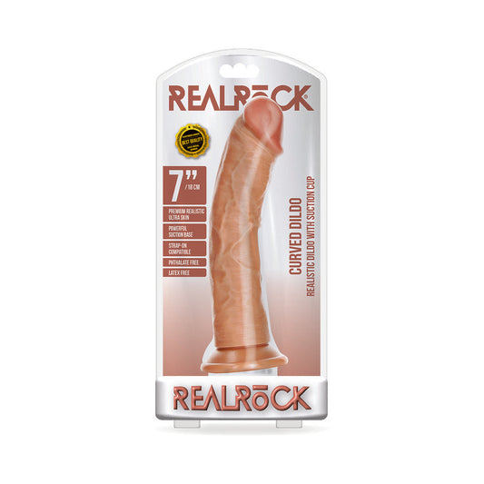 RealRock 7 in. Curved Dildo with Suction Cup – Tan