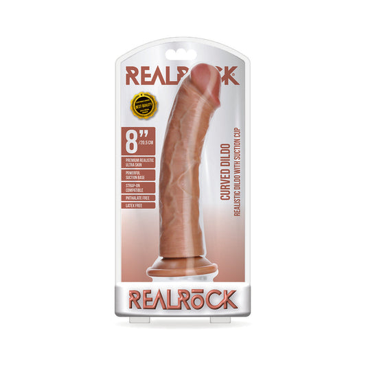 RealRock Realistic 8 in. Curved Dildo with Suction Cup – Tan