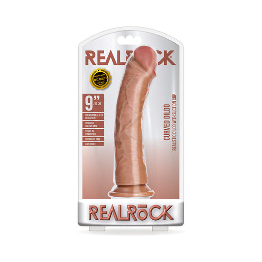 RealRock Realistic 9 in. Curved Dildo with Suction Cup - Tan