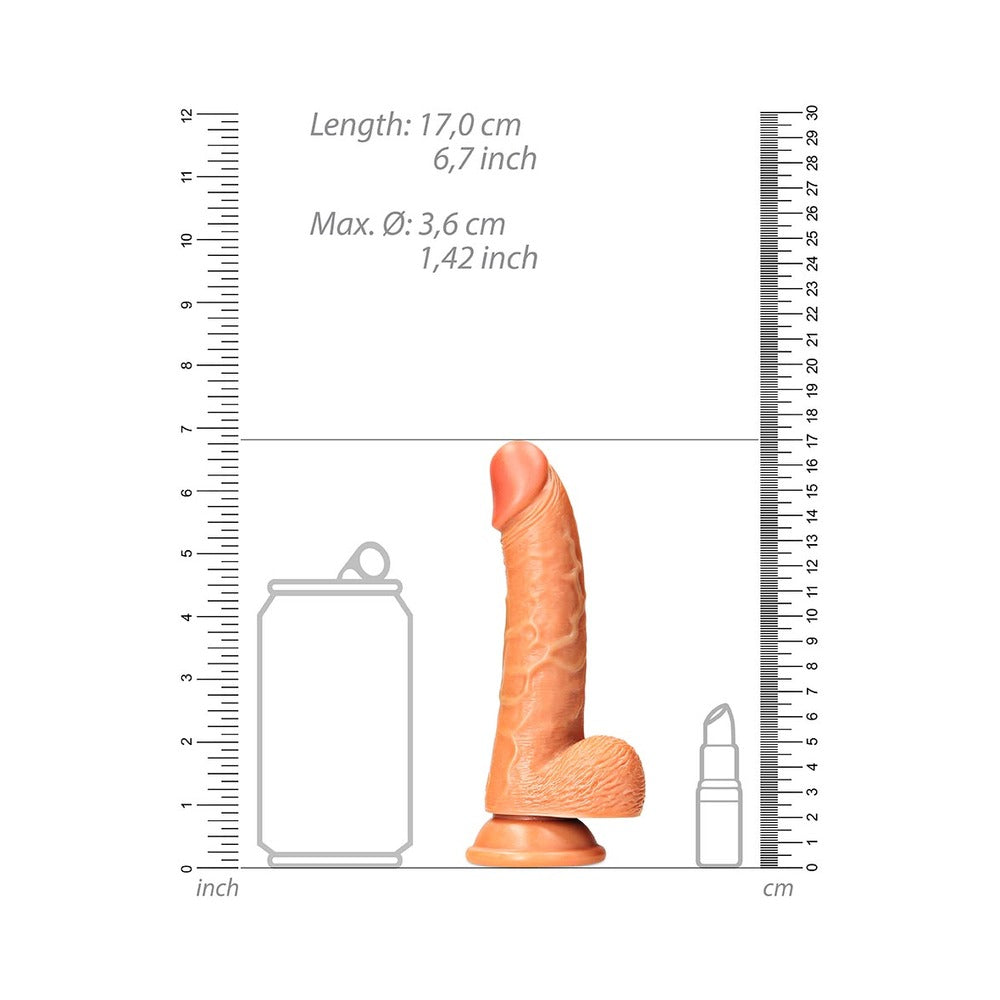 RealRock 6 in. Curved Dildo with Balls and Suction Cup - Tan