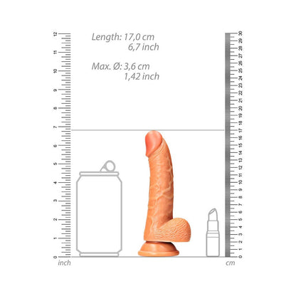 RealRock 6 in. Curved Dildo with Balls and Suction Cup - Tan