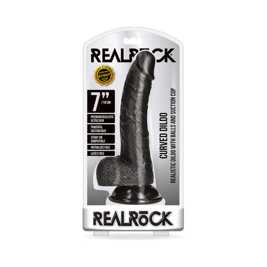 RealRock 7 in. Curved Dildo with Suction Cup – Black