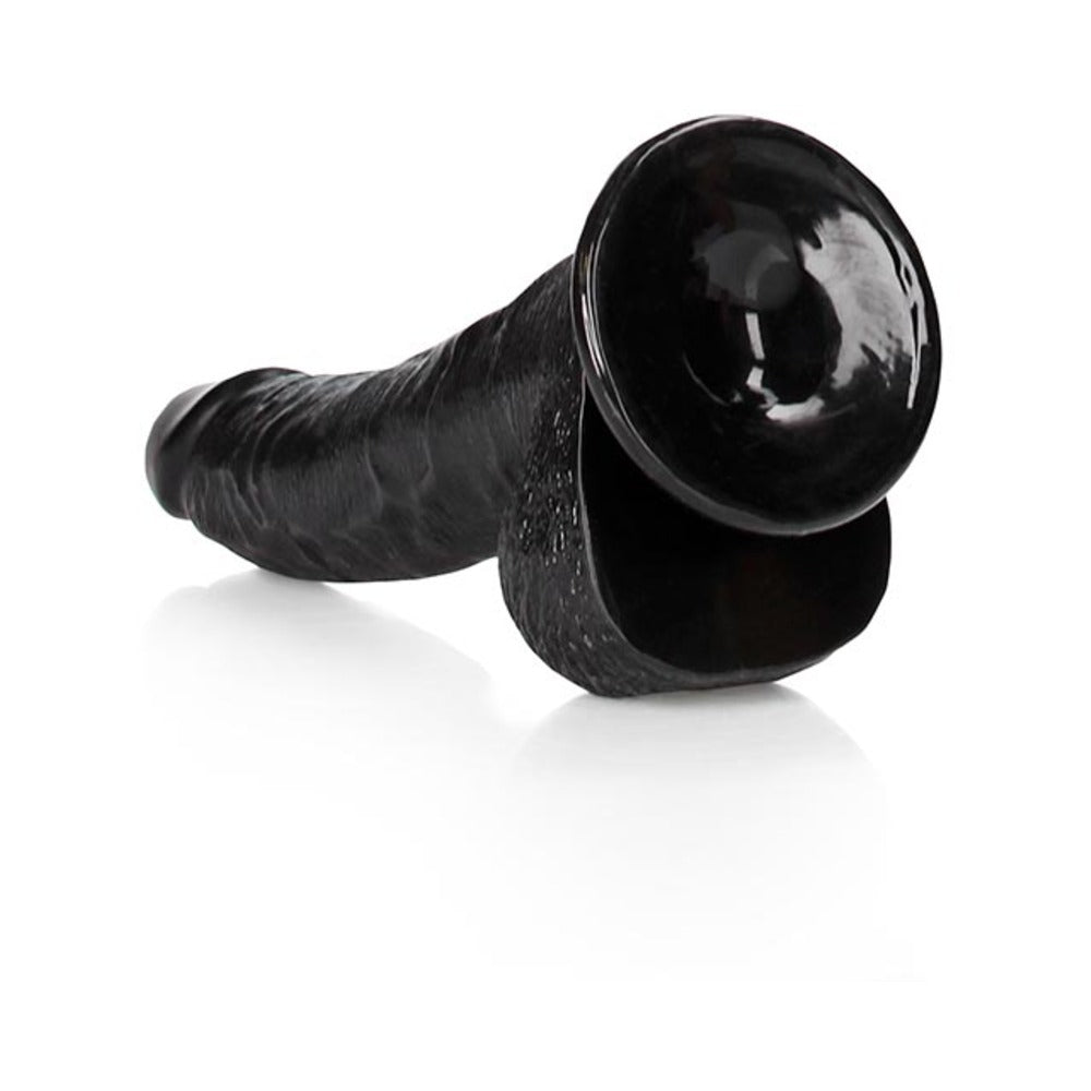 RealRock 8 in. Curved Dildo with Balls and Suction Cup - Black