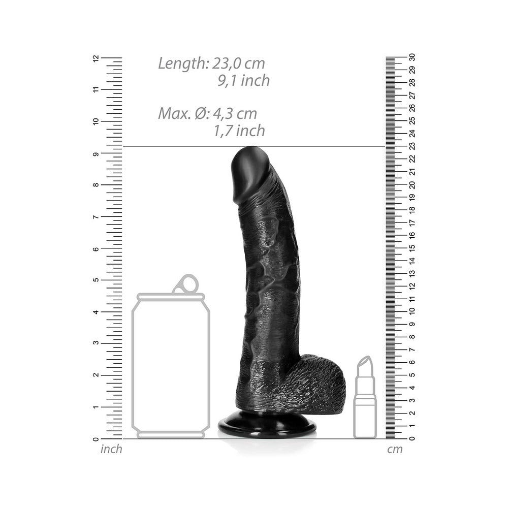 RealRock 8 in. Curved Dildo with Balls and Suction Cup - Black