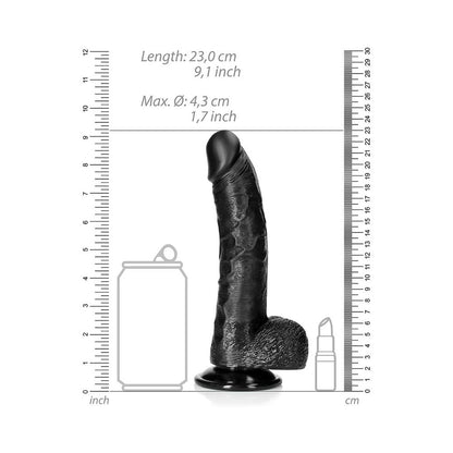 RealRock 8 in. Curved Dildo with Balls and Suction Cup - Black