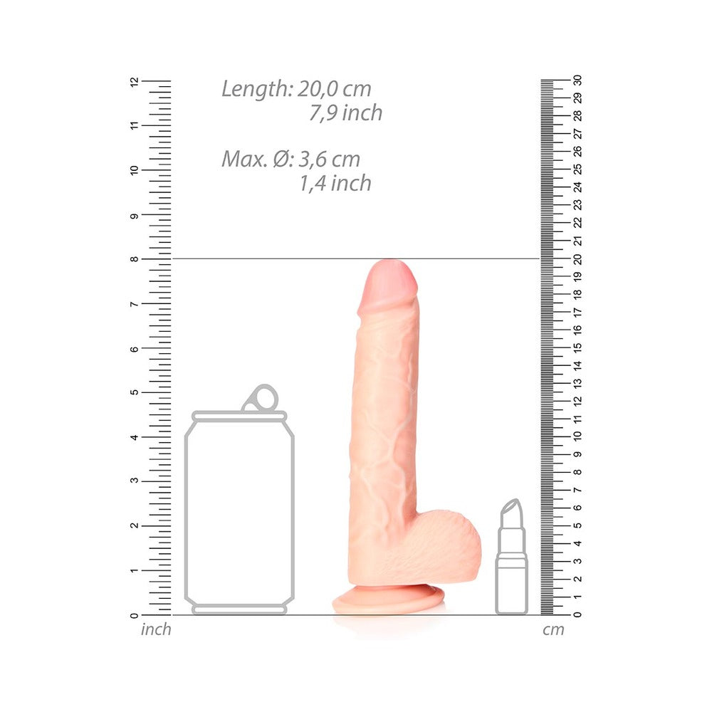 RealRock 7 in. Straight Dildo with Balls and Suction Cup - Beige