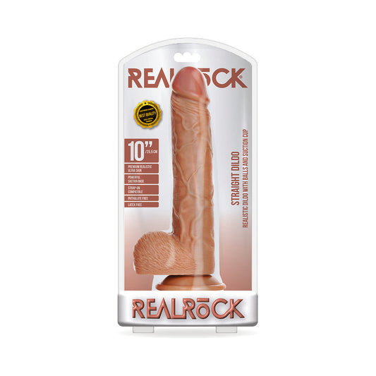 RealRock 10 in. Straight Dildo with Suction Cup – Tan
