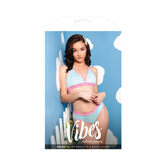 Fantasy Lingerie Vibes Fresh Halter Bralette & Booty Short Set – Light Blue L/XL