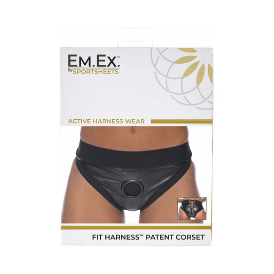 Sportsheets Em.Ex. Fit Harness Patent Corset 2XL – Black – Supportive and Comfortable Design