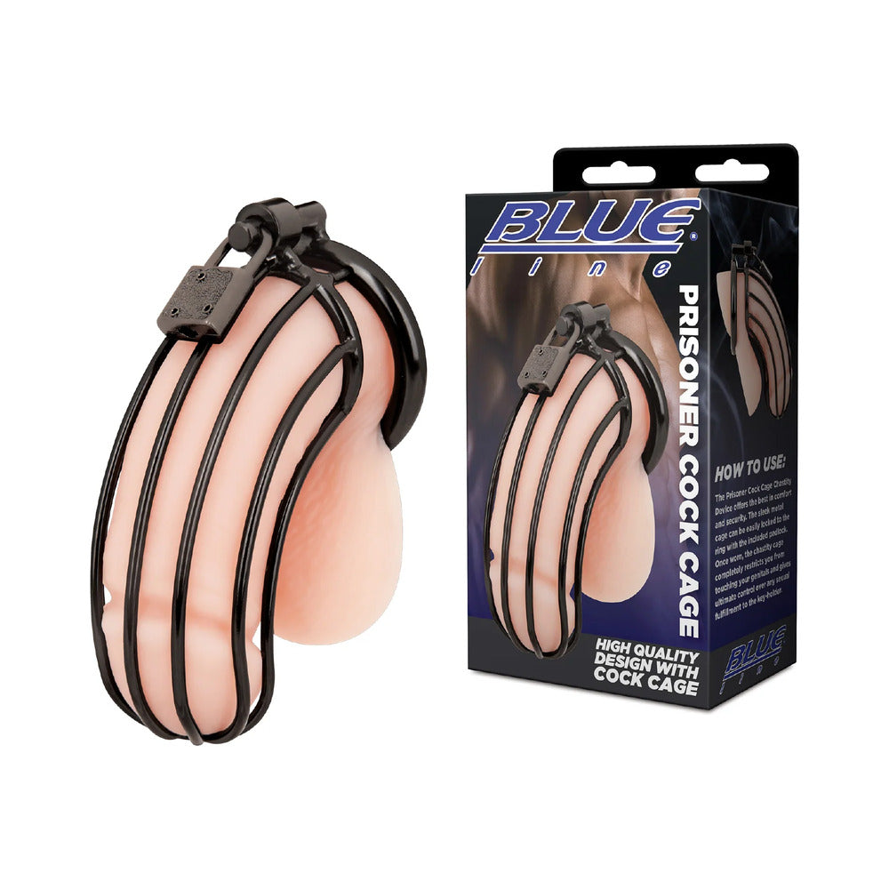 Blue Line Prisoner Cock Cage – Black – Stainless Steel