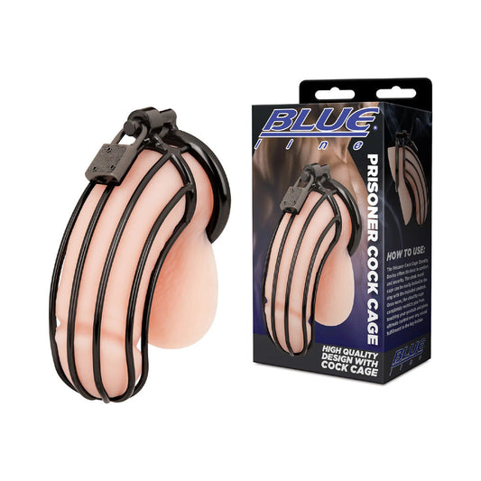 Blue Line Prisoner Cock Cage – Black – Stainless Steel