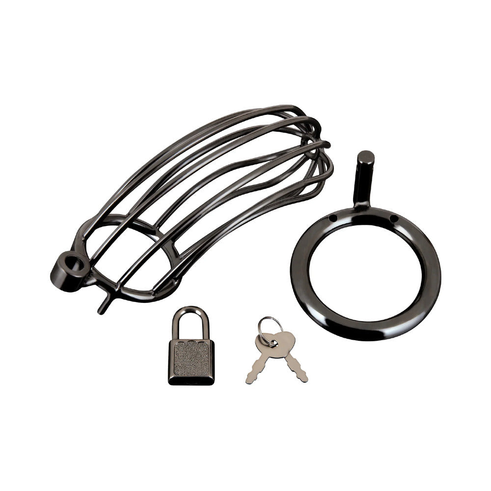 Blue Line Prisoner Cock Cage – Black – Stainless Steel