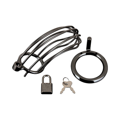 Blue Line Prisoner Cock Cage – Black – Stainless Steel