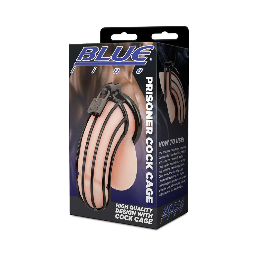 Blue Line Prisoner Cock Cage – Black – Stainless Steel