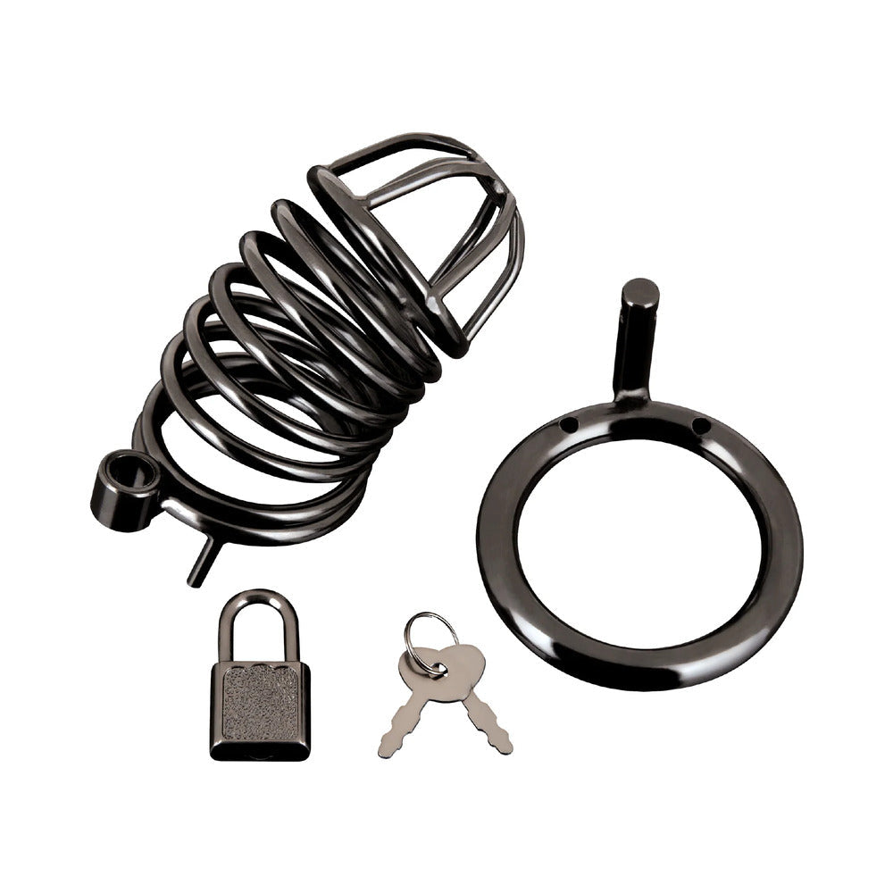 Blue Line Deluxe Chastity Cage - Ergonomic Stainless Steel Design - Black