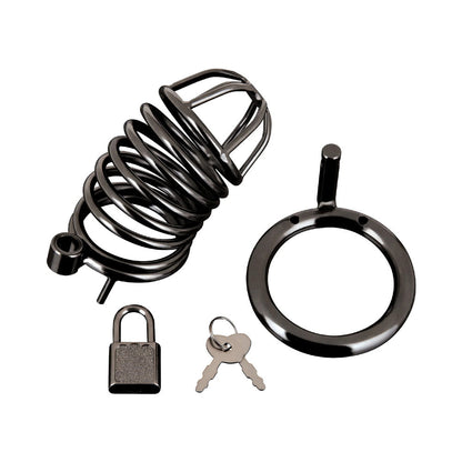 Blue Line Deluxe Chastity Cage - Ergonomic Stainless Steel Design - Black